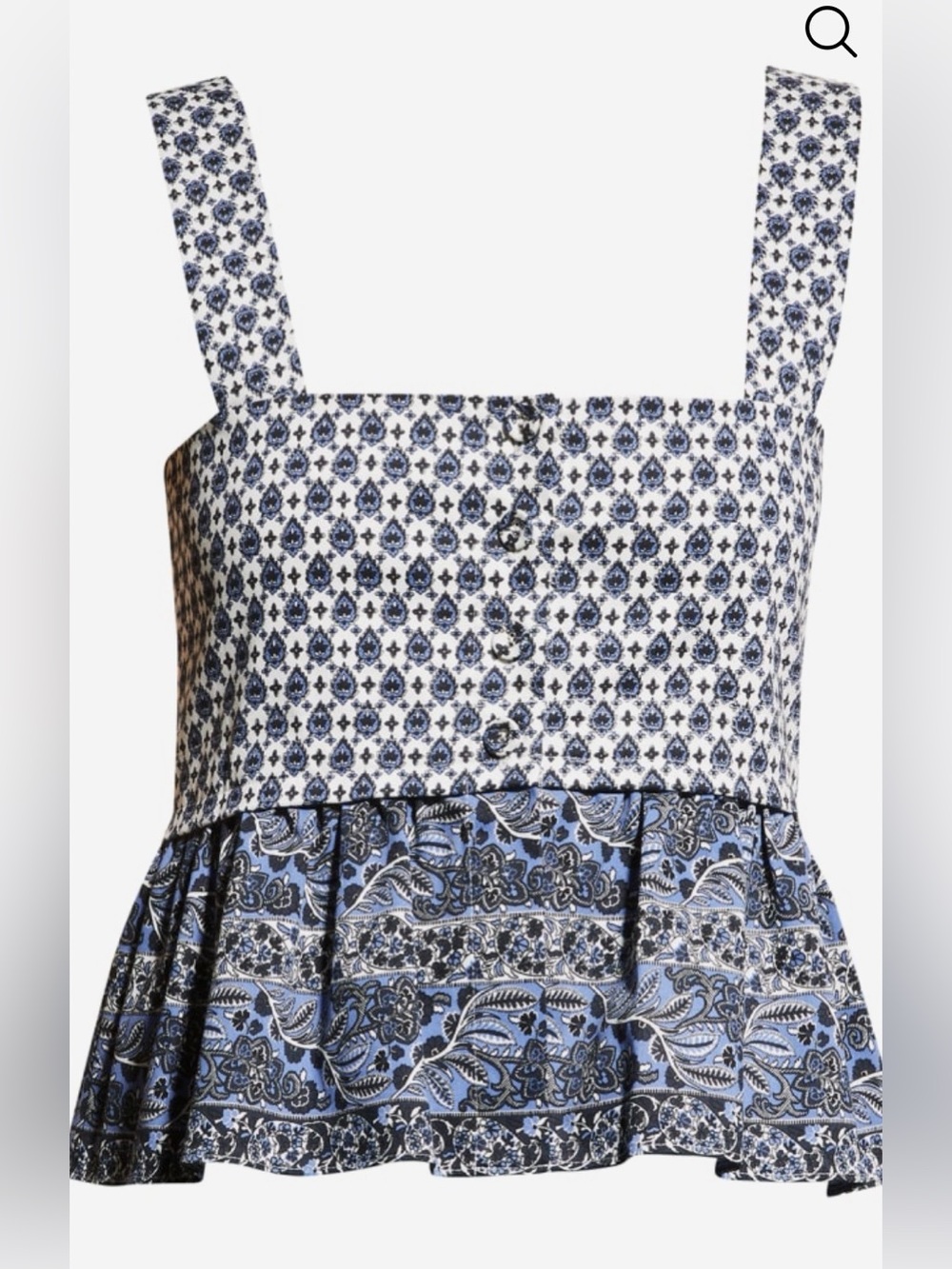 Veronica Beard Gari stretch cotton button front paisley peplum top
